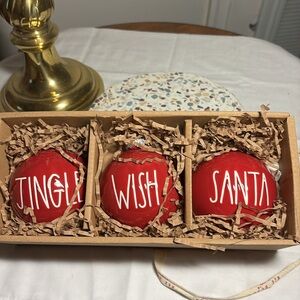 Rae Dunn set of red ceramic Christmas ornaments